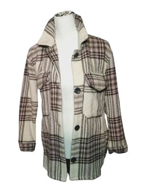 Cream & Brown Plaid Shacket Jacket - Women's Ski & Snow Outerwear